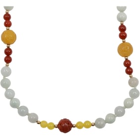 14K Gold Spacer Beads with Jade Beads and Others Necklace 30 inches x 1/2 in.