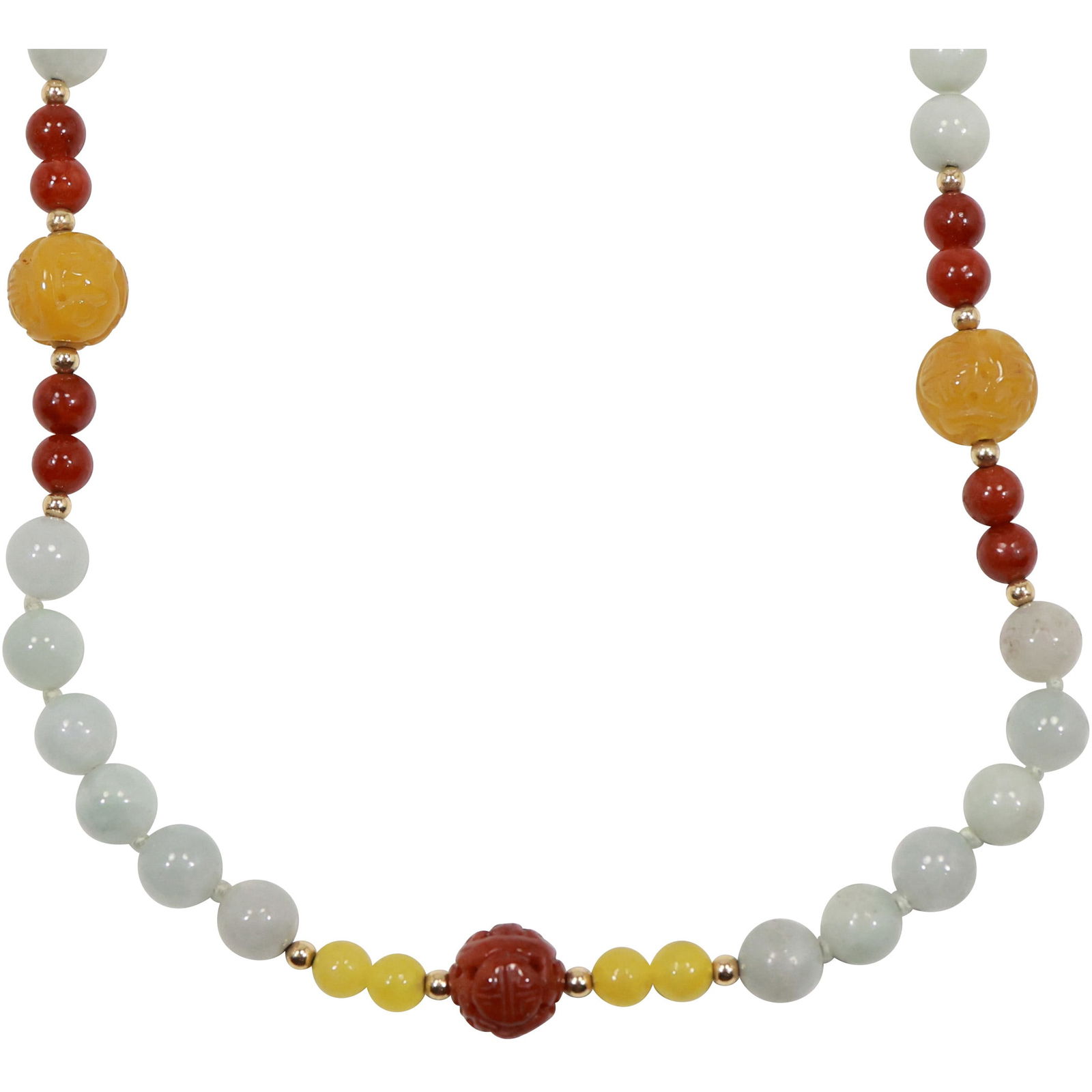 14K Gold Spacer Beads with Jade Beads and Others Necklace 30 inches x 1/2 in. (1 of 15)