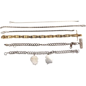 55.9 grams Sterling Silver 6 Assorted Bracelets: Gold Tone Vermeil 7 3/4 in.; Thin Herringbone