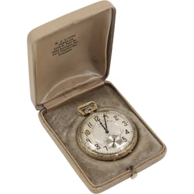 14K Gold Filled Elgin Pocket Watch Artist Signed, Victorian White Gold, Original Box, [not working]