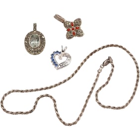 27.7 grams Total Weight Sterling Silver Necklace and 3 Pendants - See Pictures
