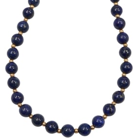 14K Gold Lapis Beads Necklace with 14K Gold Spacer Beads and Clasp 30 inches x 1/4 in.