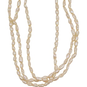 14K Gold and 3-Strands of Seed Pearls Necklace 16 inches x 3/8 in.