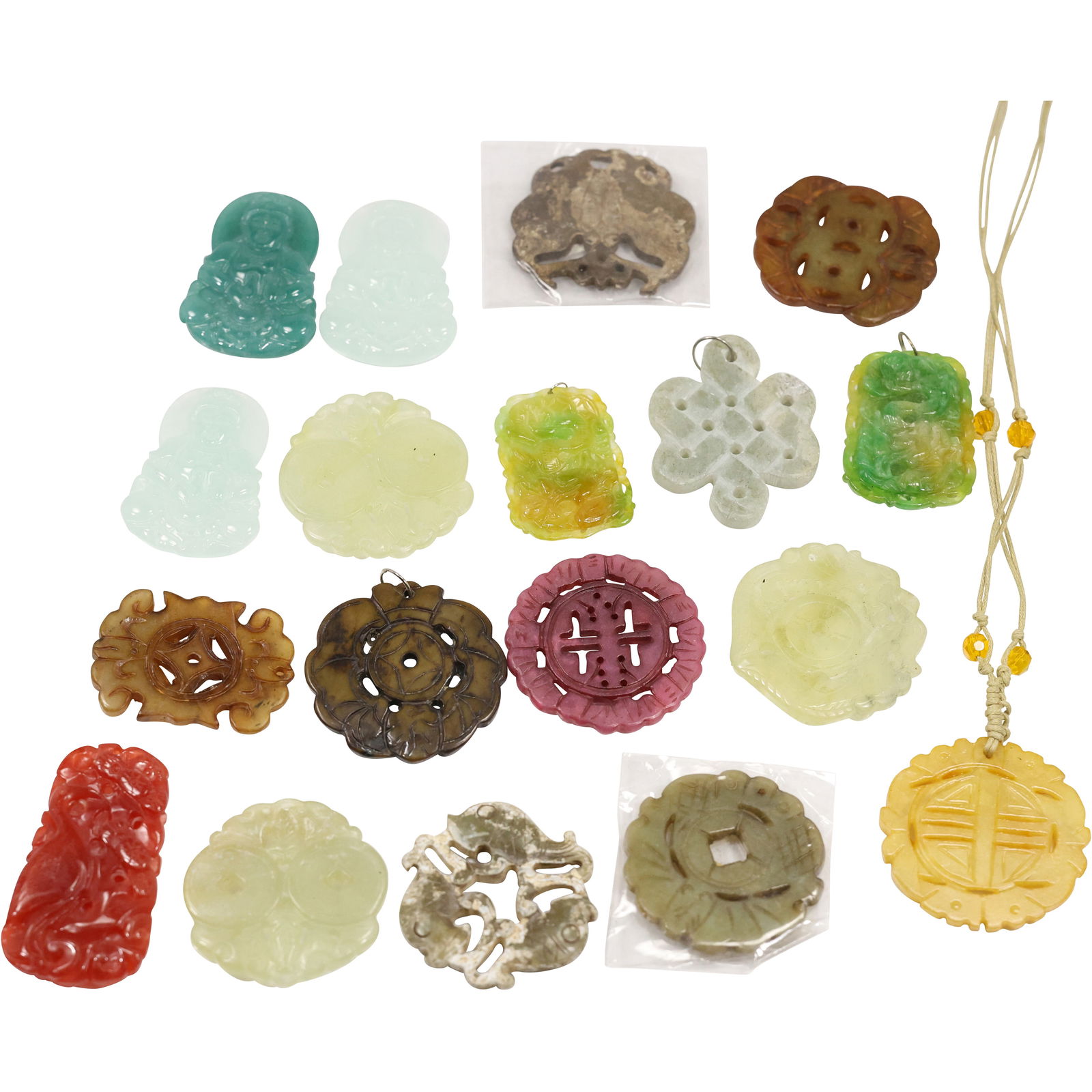 Estate Collection of 18 Assorted Jade and Carved Stone Pendants, Assorted Colors (1 of 10)