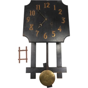 Circa 1920s Mission Oak Wall Clock with Pendulum, Original Finish