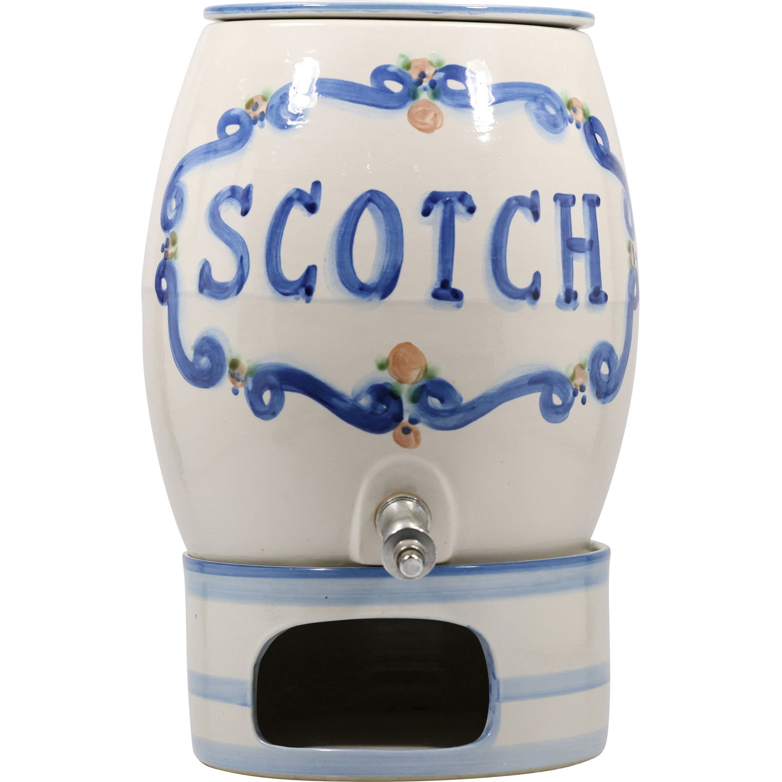 Rare M.A. Hadley Pottery Scotch Whiskey Dispenser Blue Hand Painted Signed Louisville (1 of 15)