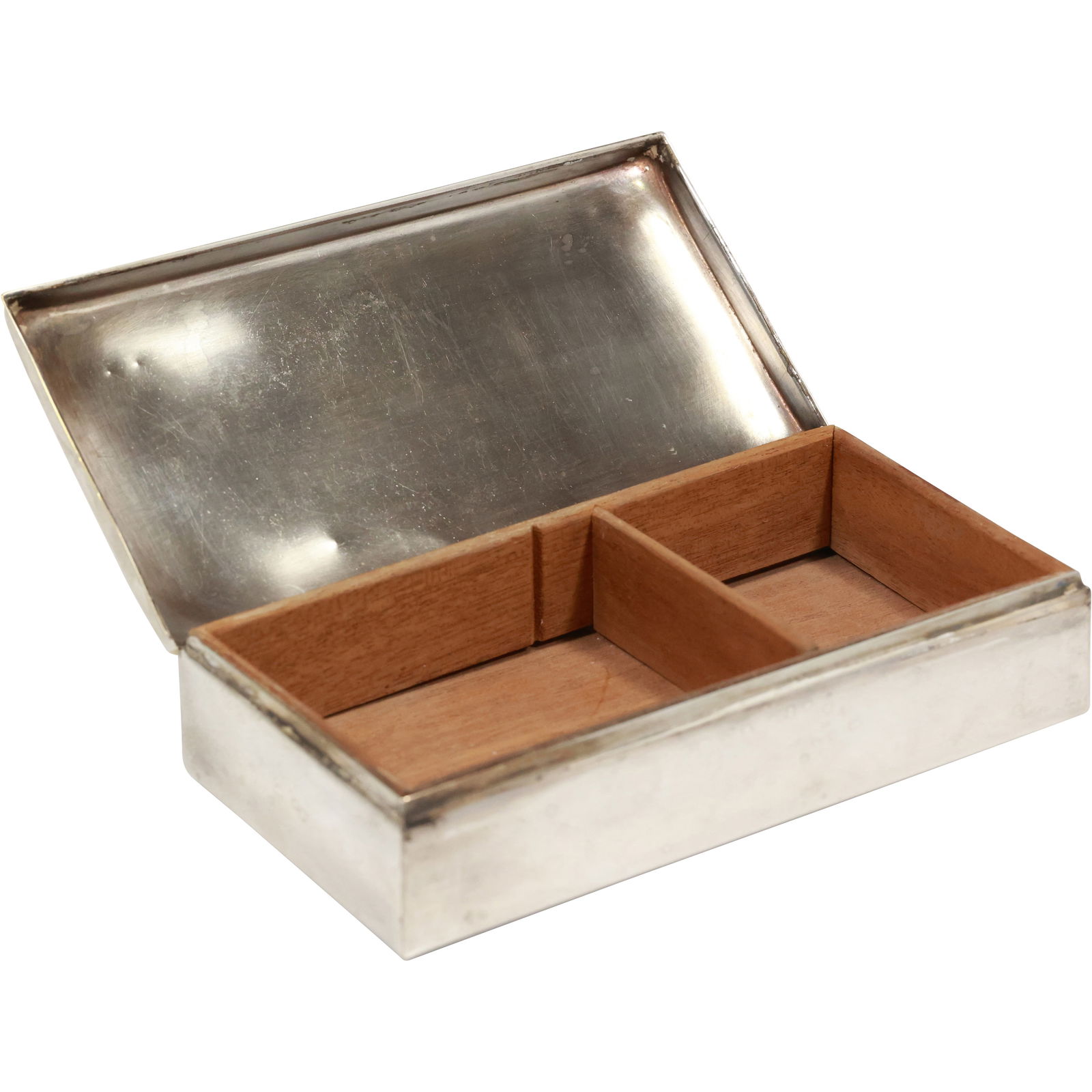 Poole Sterling Silver Cigarette Box, 396 grams total with wood liner, 1.5 in.x 6.25 in. x 3.25 in. (1 of 12)