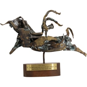 Artist Signed Metal Brutalist Bull Rider Sculpture Trophy