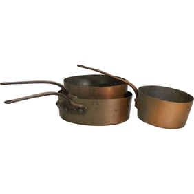Antique French Copper Saucepan Set with Iron Handles Graduated Nesting Pans
