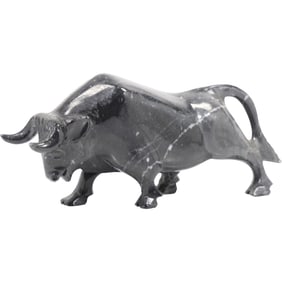 Vintage Hand Carved Granite Stone Bull Sculpture Figurine