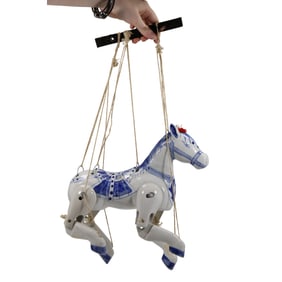 Vintage Porcelain Hand Painted Blue and White Marionette Puppet