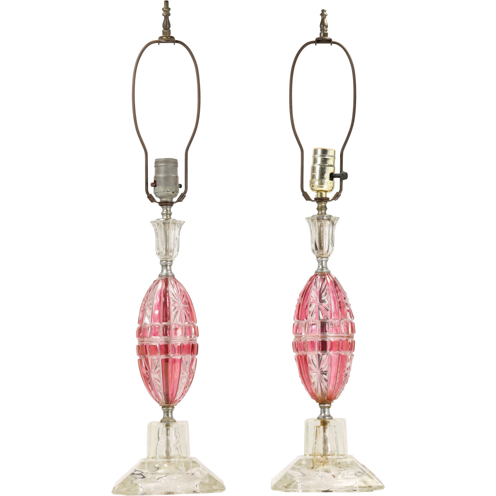 Pair of Vintage Mid-Century Pink and Clear Cut Glass Table Lamps (1 of 18)