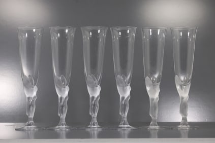 Set of 6 Igor Carl Faberge Kissing Doves Champagne Flutes Glasses France