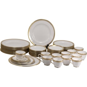SPODE ENGLAND, Fine Quality Porcelain Dinnerware Set, White with Gold Rims SEE PICTURES