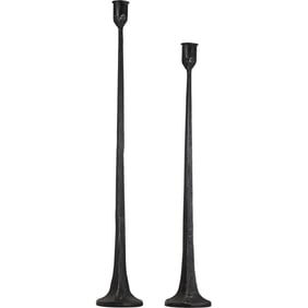 2 Black Cast Metal Arts and Crafts Style Tall Candlesticks 20 in. height