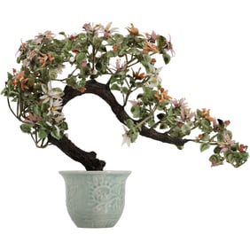 Colorful Jade Bonsai Tree in a Green Celadon Pot 17 inches height x 17 inches wide