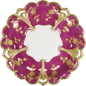 Ilmenau Graf von Henneberg porcelain Serving Dish 12 inches diameter Cranberry and Gold Gilt