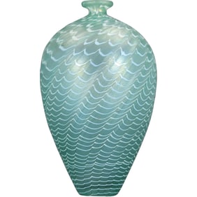 BERTIL VALLIEN. Art Glass Vase, Kosta Boda, Signed. Wavy Lines, 10 inches height x 6 in. wide