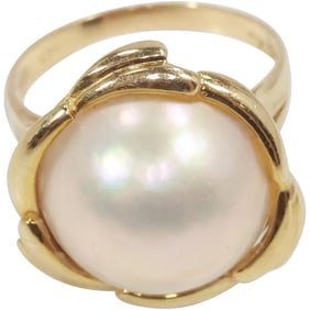 14K Genuine Mabe Freshwater Cutured Pearl Ring Size 7, 2.9 dwt, 3/4 in. dia.
