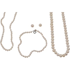2 Stacker Genuine Pearls Necklaces .925 Sterling Stauer Classic White Freshwater Cultured Pearls
