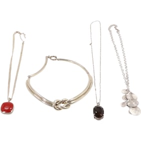 96.2 grams total weight [4] Assorted Sterling Silver Necklaces: Vismonski Sterling Silver Lasso