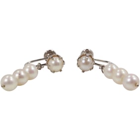14K White Gold and 4 Freshwater Cultured Pearls Screw Back Drop Earrings 1 1/4 in. x 5/8 in.