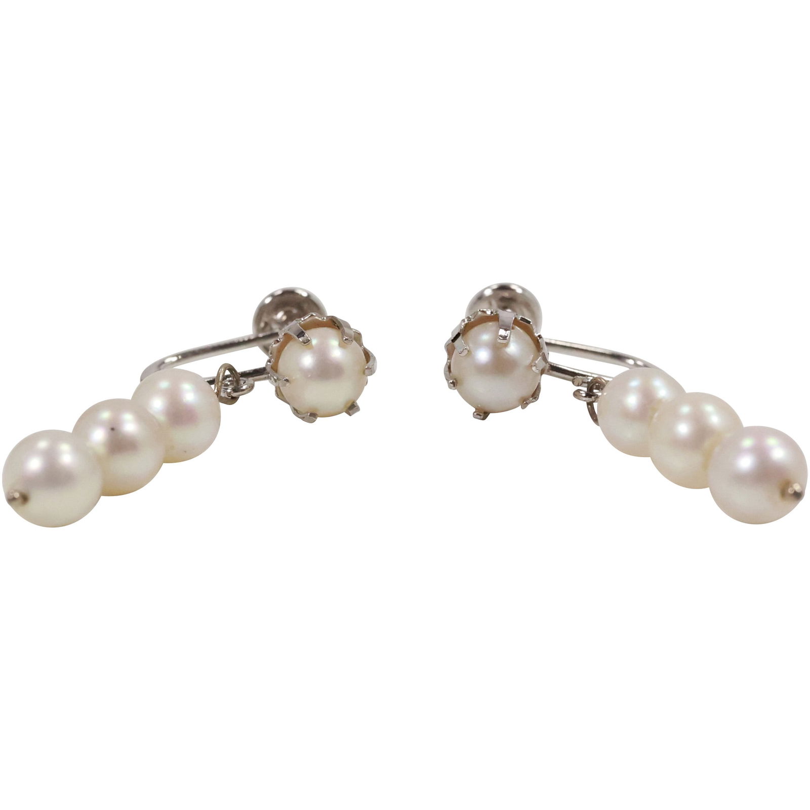 14K White Gold and 4 Freshwater Cultured Pearls Screw Back Drop Earrings 1 1/4 in. x 5/8 in.: 14K White Gold and 4 Freshwater Cultured Pearls Screw Back Drop Earrings 1 1/4 in. x 5/8 in.
