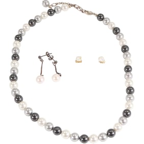 .925 Freshwater Cultured Pearl Necklace 20 in.; .925 Freshwater Cultured Pearl Drop Pierced Earrings