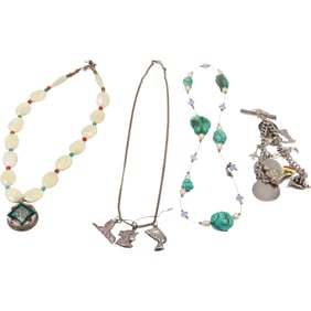 Sterling 18 in. Chain with 3 Egyptian Sterling Pendants; Nefertiti Pendant 1 1/8 in. x 1/2 in.;