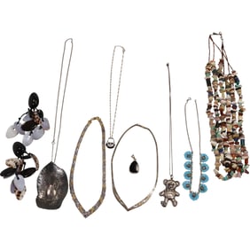 Assorted Necklaces and Earrings: Sterling 3-Strand Natural Stones Native American Necklace