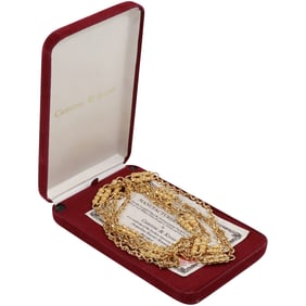 Camrose and Kross Long Gold Tone Necklace with Crystals 30 in. x 1/2 in. in Box