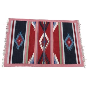 Native American Style Geometric Pattern Wool Loom Rug  60 inches x 38.5 inches