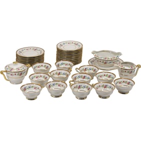 Raynaud Limoges France 35-Piece Porcelain Tea Set & Plates – Floral & Gold Trim