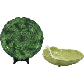 Bordallo Pinheiro Cabbage Leaf Bowl and Green Cabbage Leaf Platter