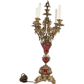 19th C. Antique Bronze Regency-style Candelabra, similar owned by Liberace, Electrified Lamp 21 in.