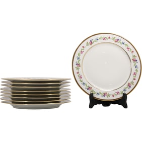 Set of 8 Raynaud Limoges France Floral Decorated Dinner Plates 10 inches diameter