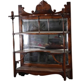 Walnut Victorian Hanging Curio Tiered Shelf with Mirror Back, 32 in. x 24.5 in.