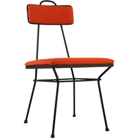Paul McCobb Style Iron Frame Side Chair with Orange Upholstred Back and Seat