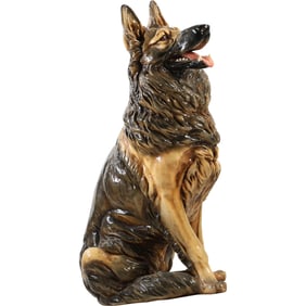 German Shepherd Dog Sculpture in Original Paint Finish, 29 in. height, Hard Plaster Composition