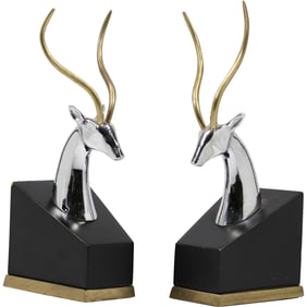 Hollywood Regency Gazelle Bookends in Chrome and Brass 11.5 in. height