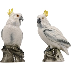Pair of Staffordshire Porcelain Cockatoo Figurines