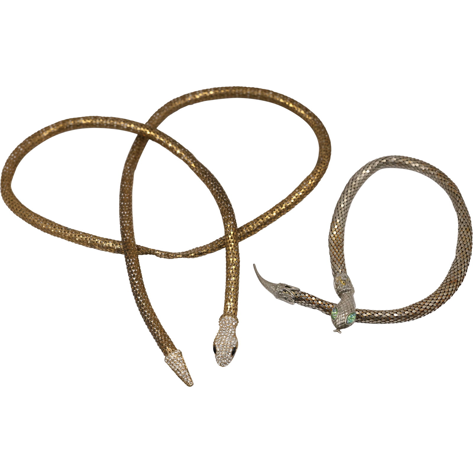 [2] Silver Snake Mesh Scales Head Eyes Rhinestone Belt/Necklace and Choker: [2] Silver Snake Mesh Scales Head Eyes Rhinestone Belt/Necklace and Choker. size: 43L .75w S:E