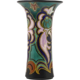Art Deco Hand Painted Gouda Holland Floral Plazuid Vase 12 inches height