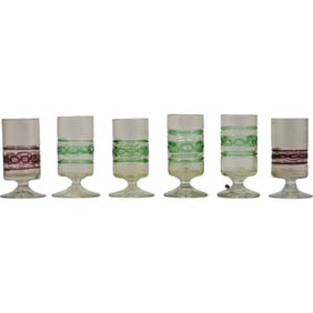 Set 6 vintage hand blown Balboa Italian Venetian Murano gold art glass chalices cups