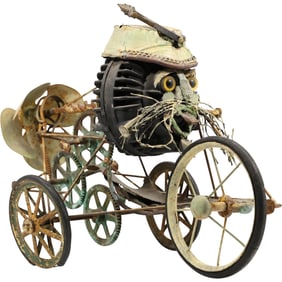 Attributed Andres Peeters Folk Art  Steampunk Style Cat Sculpture 16 in. x 10.5 in.
