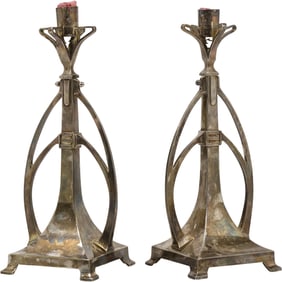 Pair of Vintage Art Nouveau Design Silver Plate Candlesticks 11.5 inches height