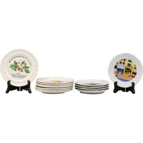 Set 12 Gien Earthenware Dessert Plates, Assorted Themes, 6.25 in. diameter