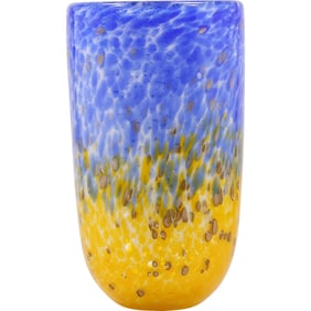Vintage Murano Franco Moretti Style Blue and Yellow Art Glass Vase