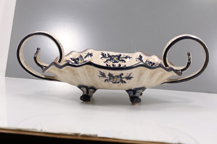 Vintage Marcucci Duerta Italian Ceramic Footed Center Bowl with Handles 12 inches length