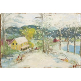 Ranulph Bye (1916 - 2003) Early Oil on Board Painting Buck's County Pa Landscape with House